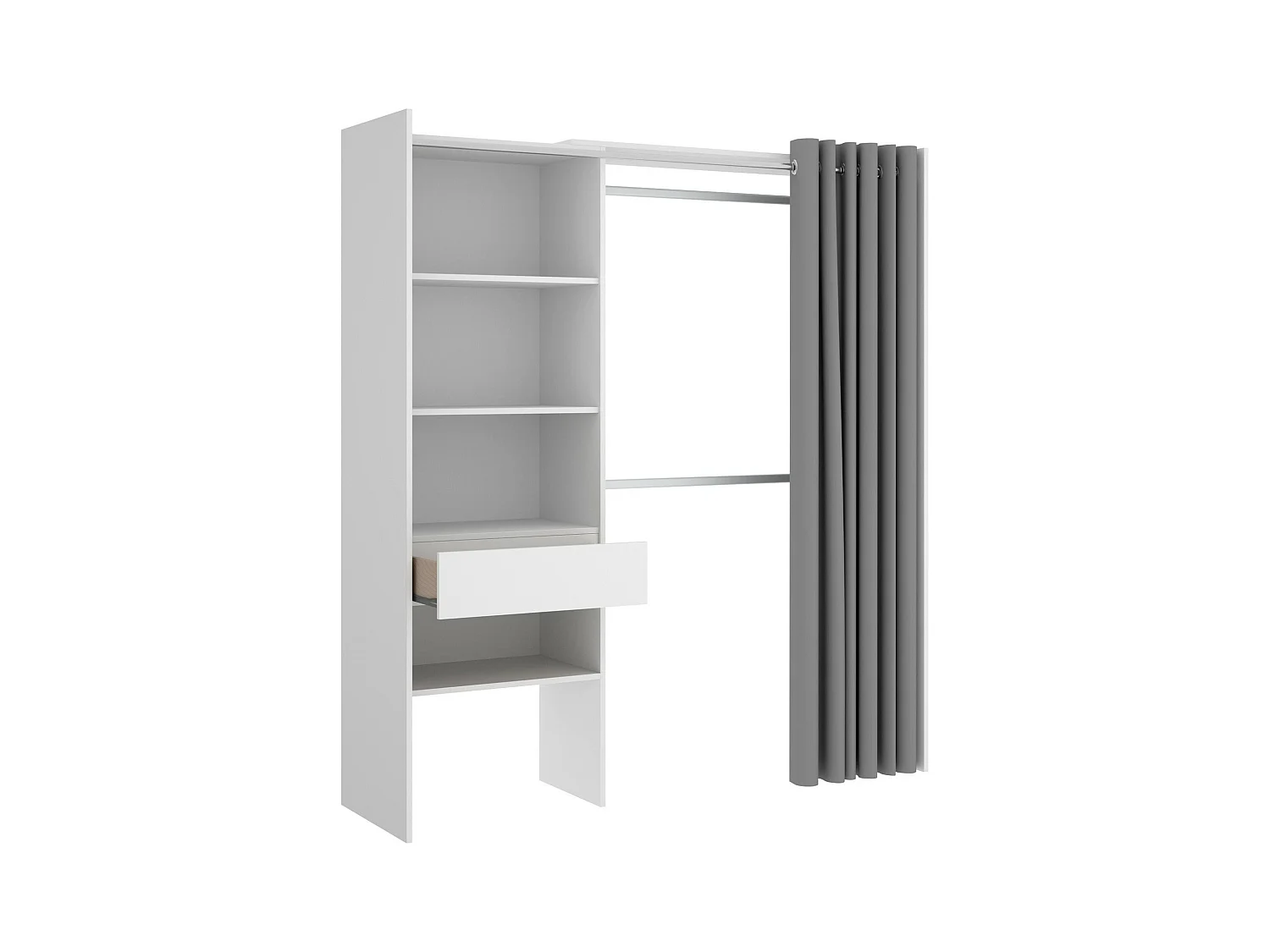 Armoire Wetterhorn, Structure pour dressing, Cintre ouvert, 160x50h205 cm, Blanc et Gris