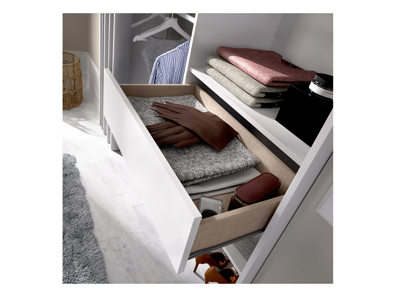 Armoire Wetterhorn, Structure pour dressing, Cintre ouvert, 160x50h205 cm, Blanc et Gris