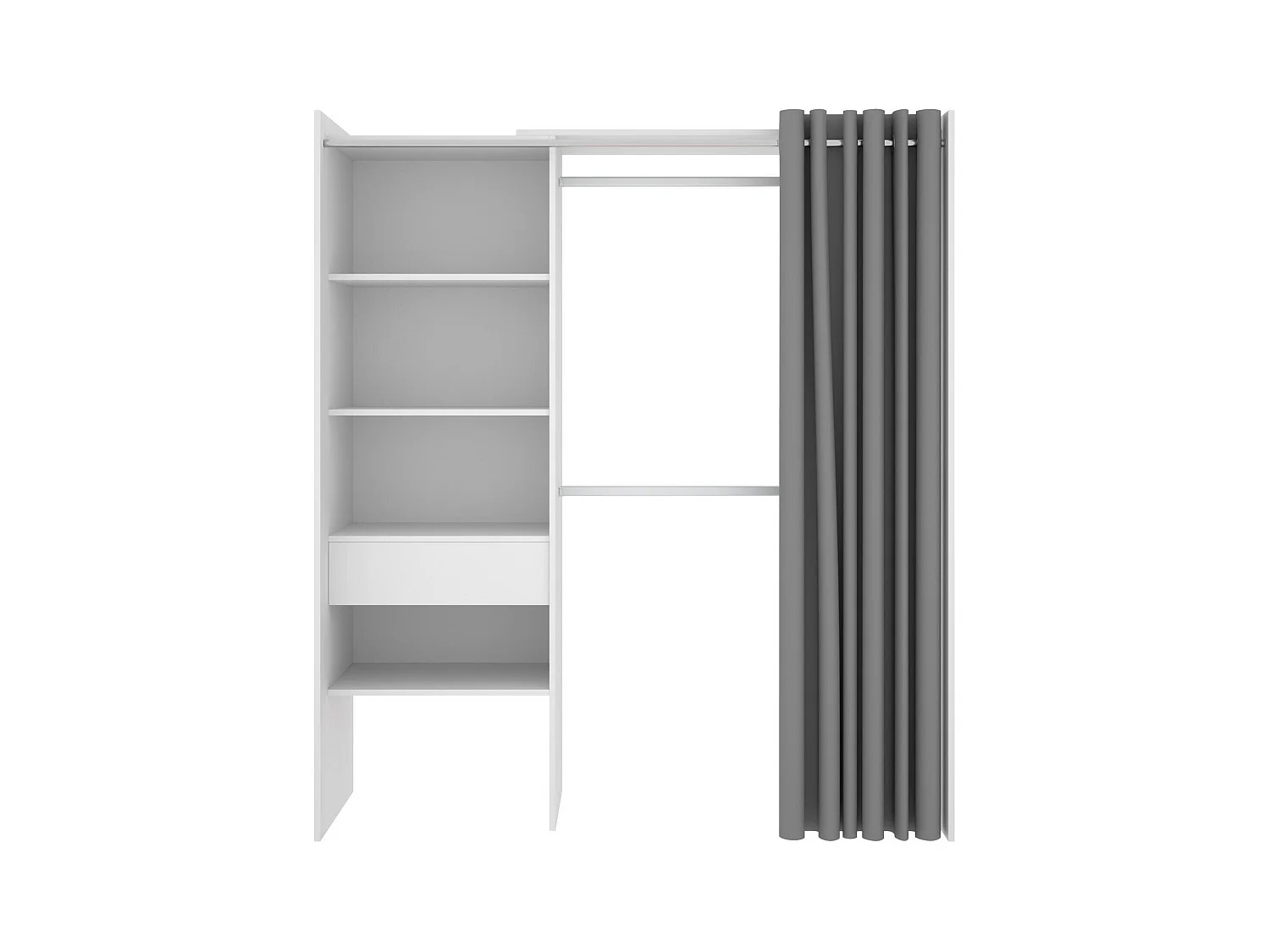 Armoire Wetterhorn, Structure pour dressing, Cintre ouvert, 160x50h205 cm, Blanc et Gris