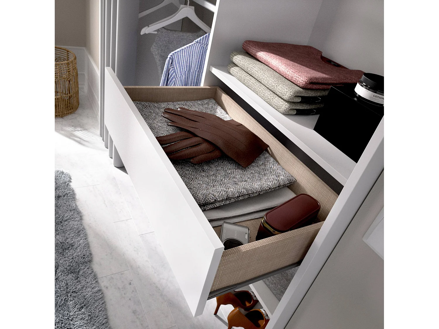 Armoire Wetterhorn, Structure pour dressing, Cintre ouvert, 160x50h205 cm, Blanc et Gris