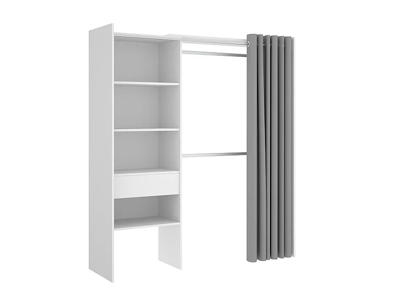 Armoire Wetterhorn, Structure pour dressing, Cintre ouvert, 160x50h205 cm, Blanc et Gri