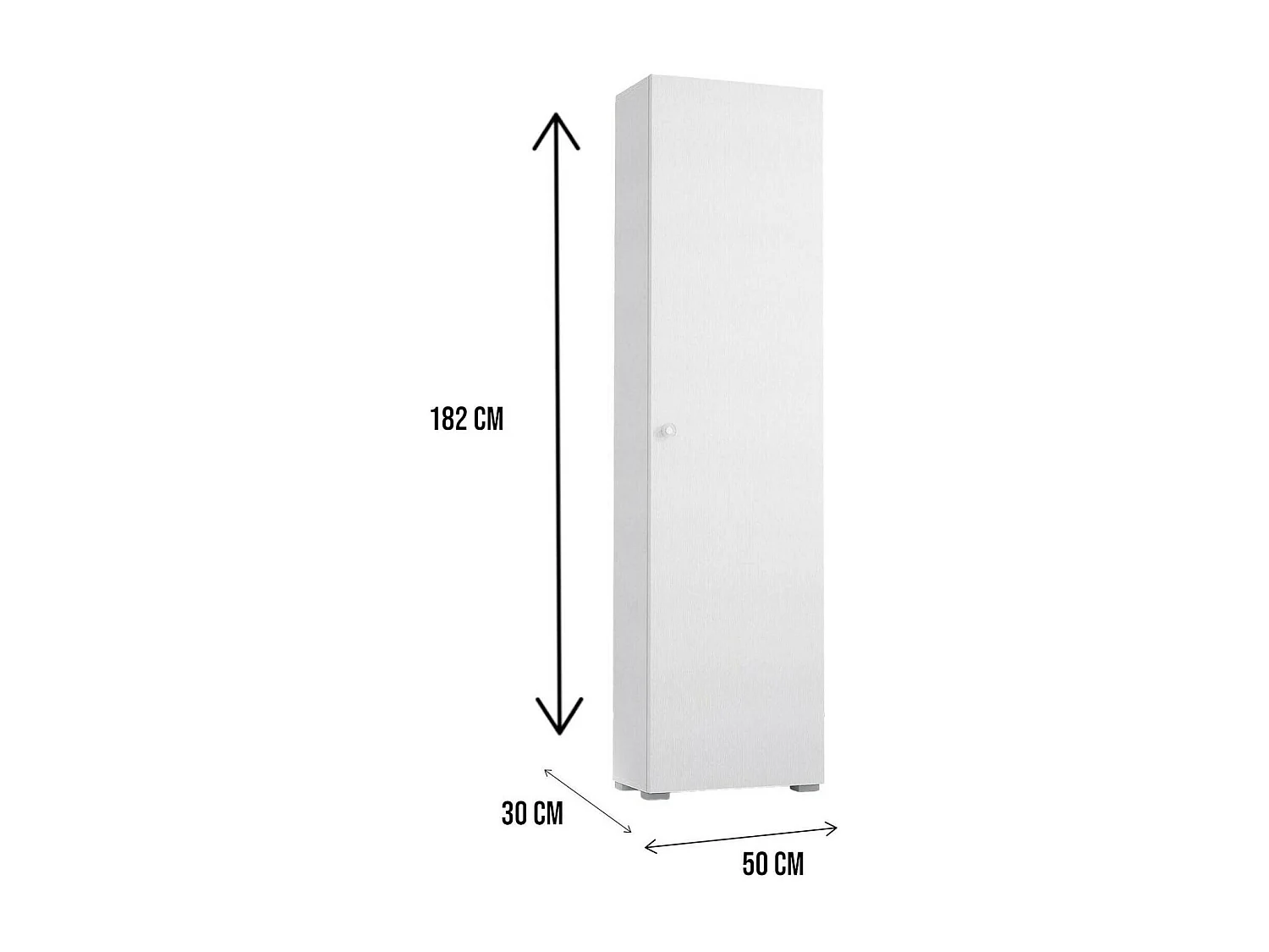 Armario multiusos Ddarbo, Mueble lineal con 1 puerta y 7 baldas, Columna de entrada o baño, zapatero moderno, 100% Made in Italy, 50x30h182 cm, Blanco