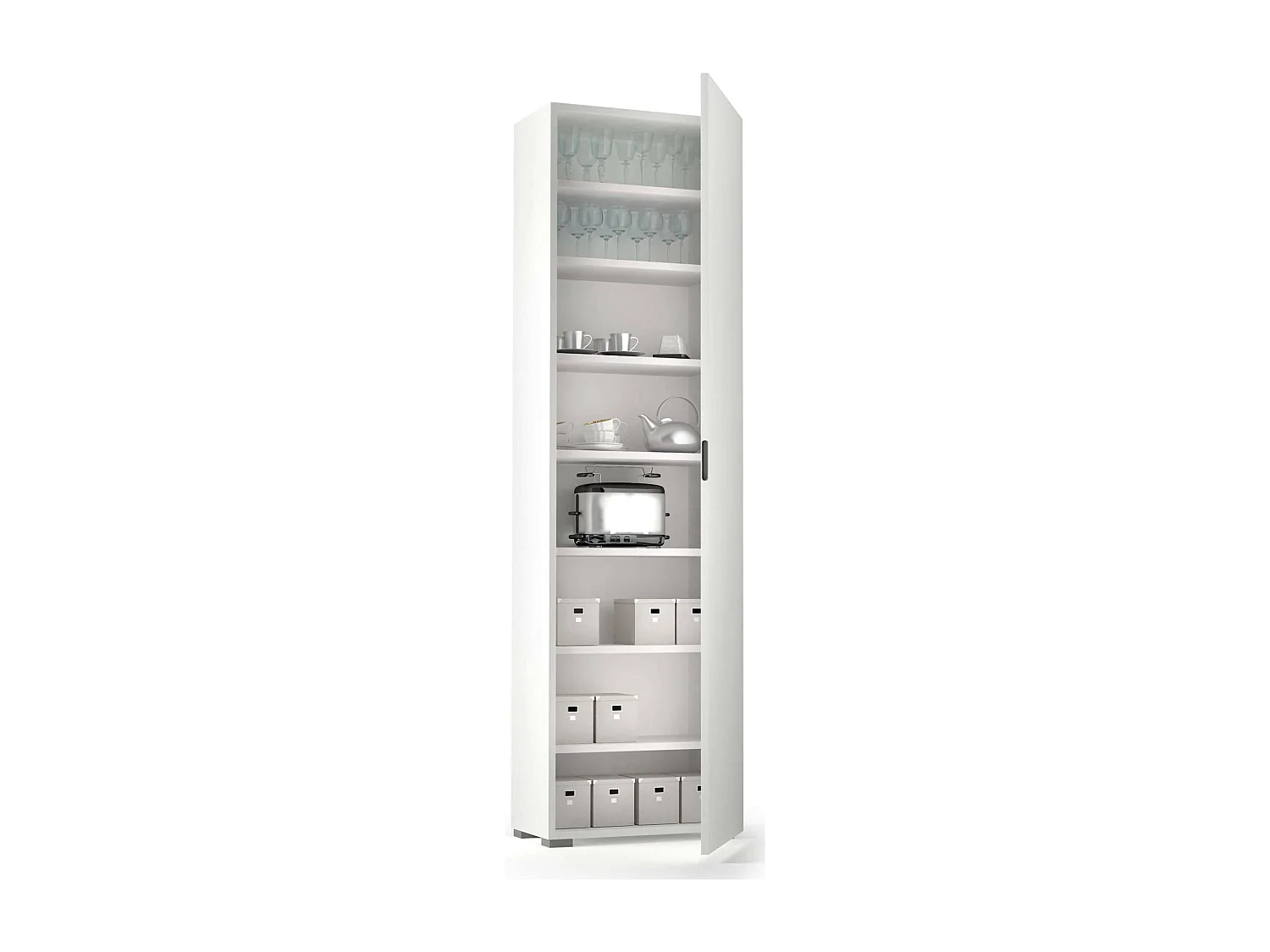 Ddarbo multifunctionele kledingkast, Lineaire kast met 1 deur en 7 planken, Kolom voor entree of badkamer, Modern schoenenrek, 100% Made in Italy, 50x30h182 cm, Wit