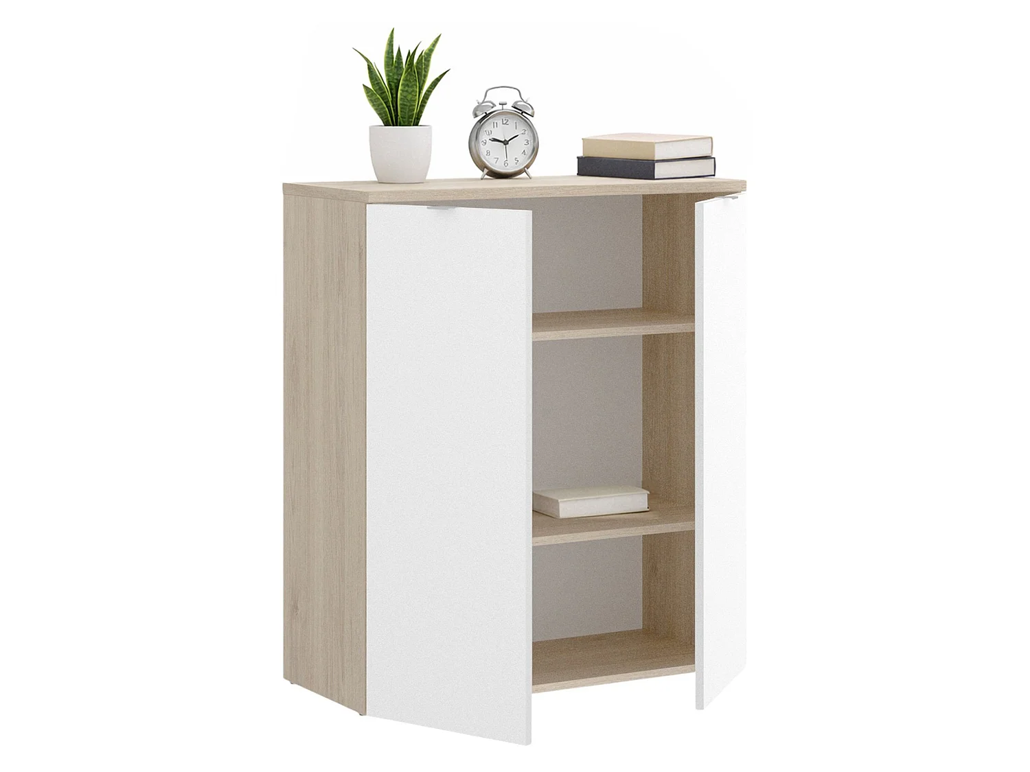 Armoire polyvalente Ddijk, Armoire basse multifonctionnelle, armoire 2 portes, 79x40h96 cm, Blanc et Chêne