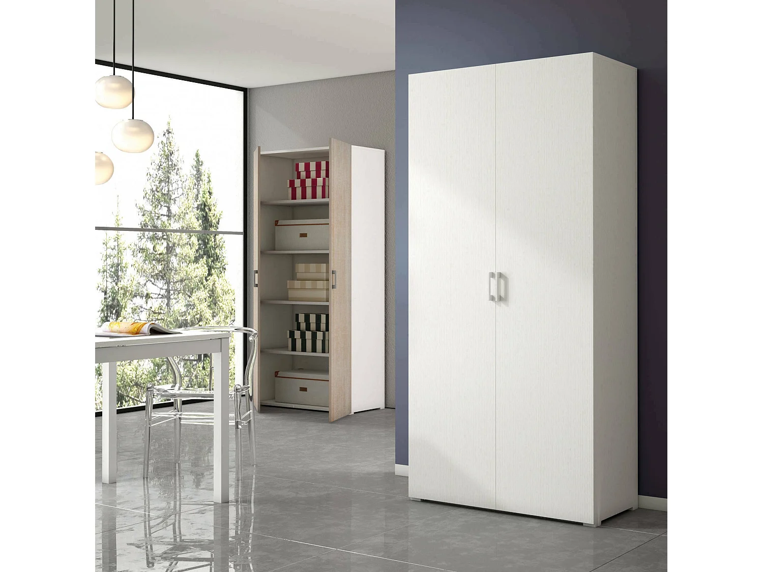 Armadio multiuso 2 ante effetto legno bianco 90x45h195 cm