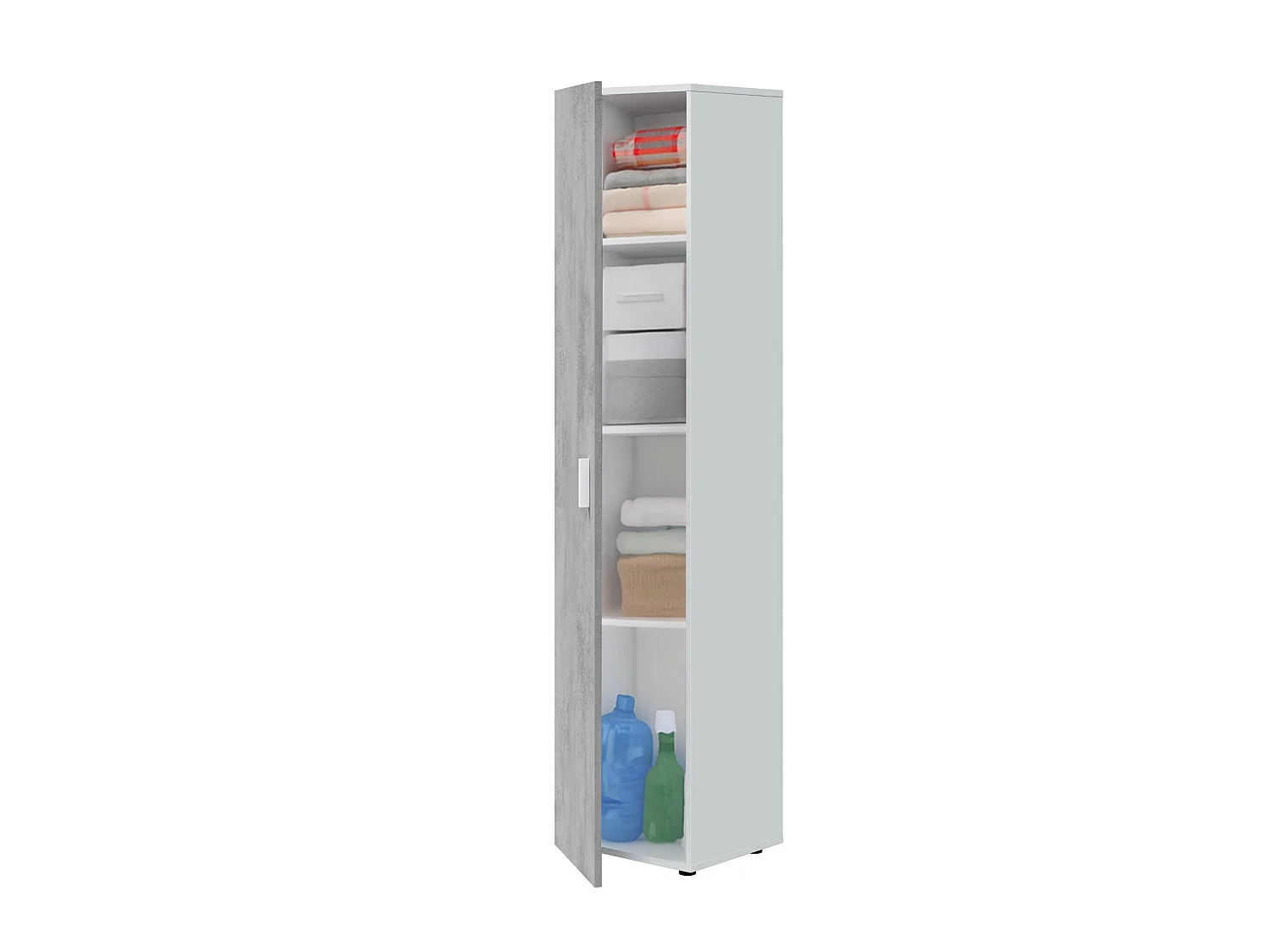 Armoire polyvalente Dmana, Armoire auxiliaire avec 1 porte et 3 étagères, Armoire moderne, Armoire colonne haute, 41x37h182 cm, Ciment et Blanc