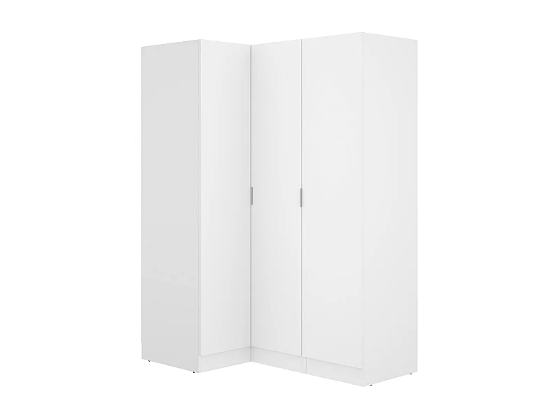 Guardaroba Meru, Mobile angolare per camera da letto, Armadio appendiabiti ad angolo a 3 ante battenti, 133x91h184 cm, Bianco