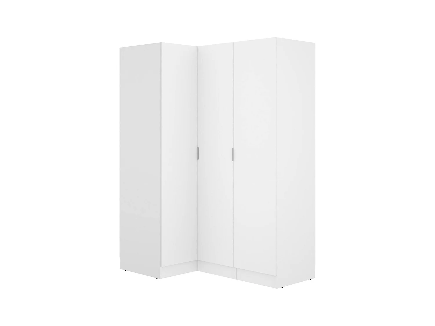 Armario Meru, Mueble de esquina para dormitorio, Armario de esquina con 3 puertas batientes, 133x91h184 cm, Blanco