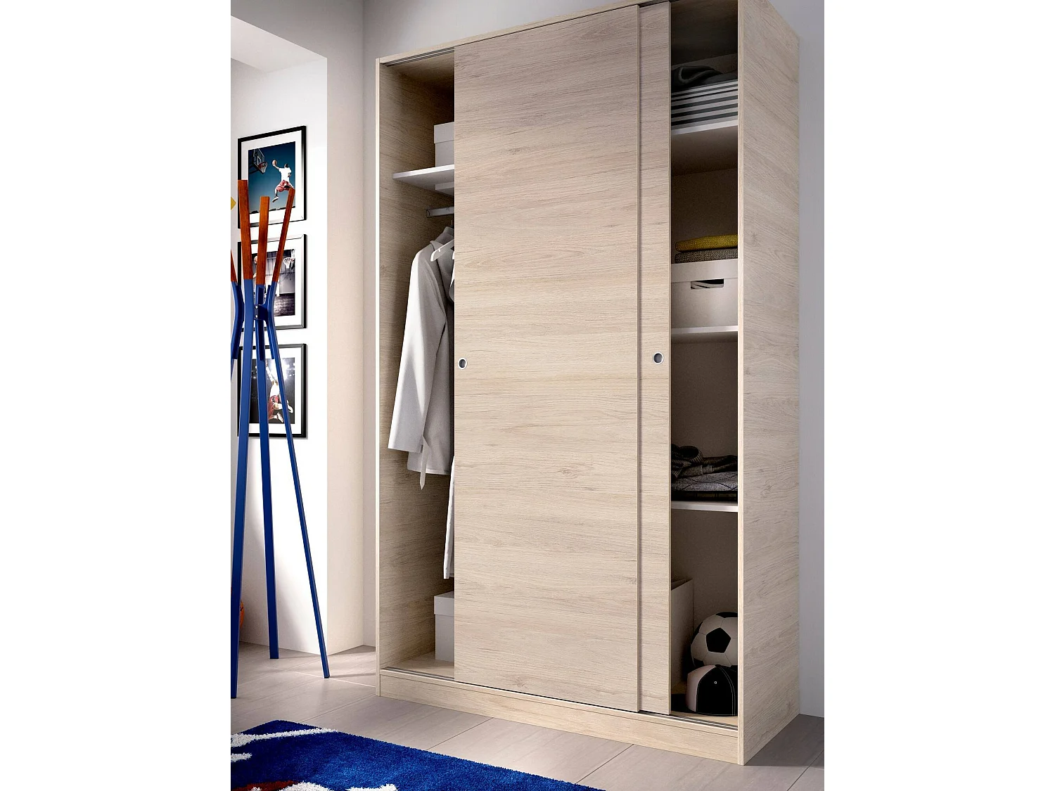 Armoire Denali, Cintre pour chambre à coucher, Armoire avec 2 portes coulissantes, 120x50h204 cm, Chêne