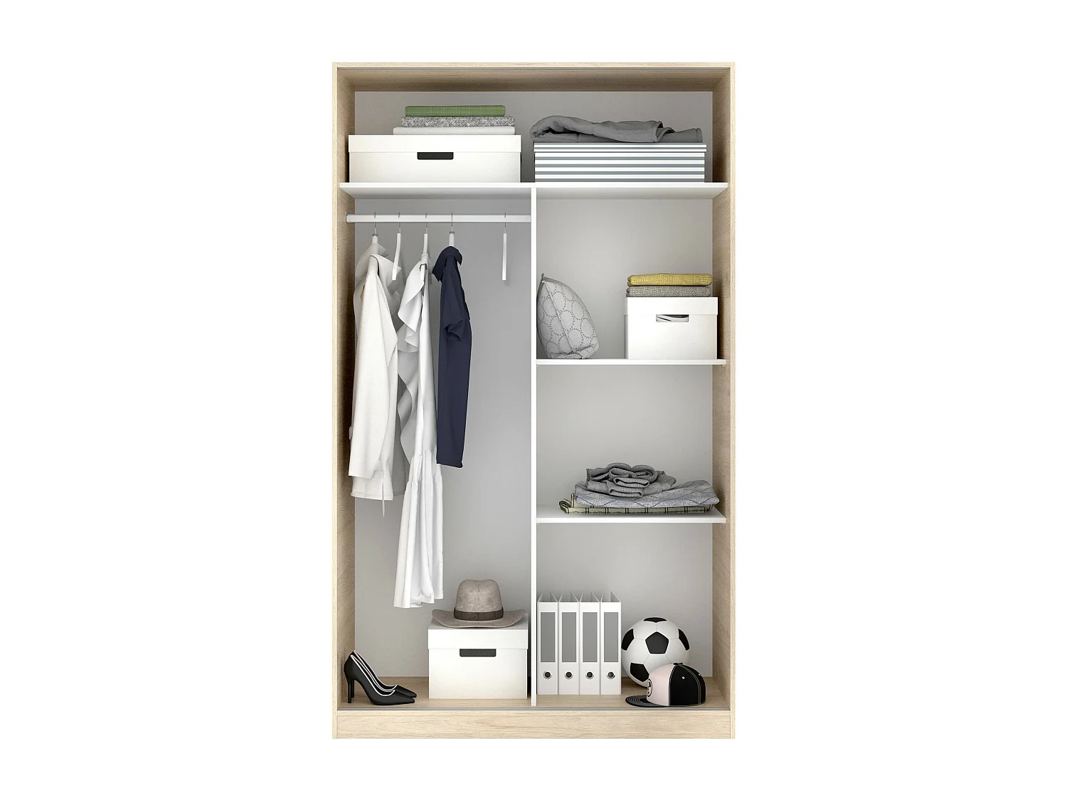 Armário Denali, Cabide para quarto, Armário com 2 portas de correr, 120x50h204 cm, Carvalho