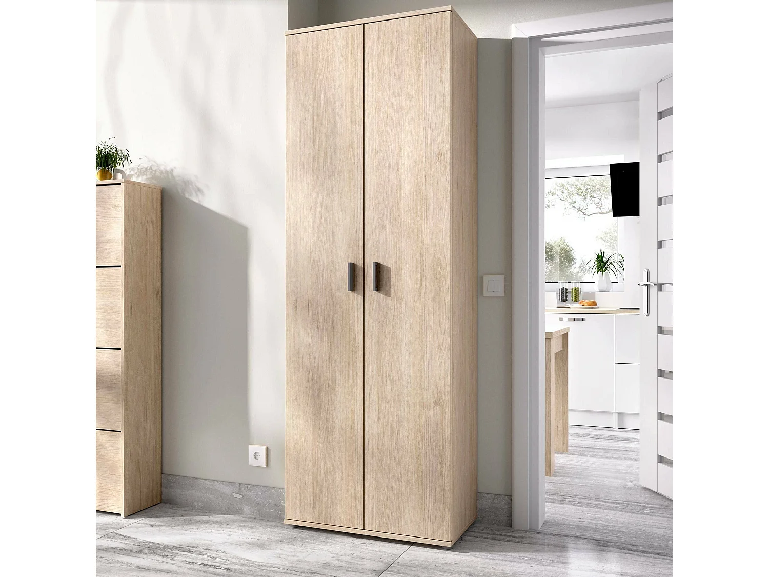Armario multiusos Dmiani, Unidad de almacenamiento multifunción, Armario con 2 puertas, 61x35h190 cm, Roble