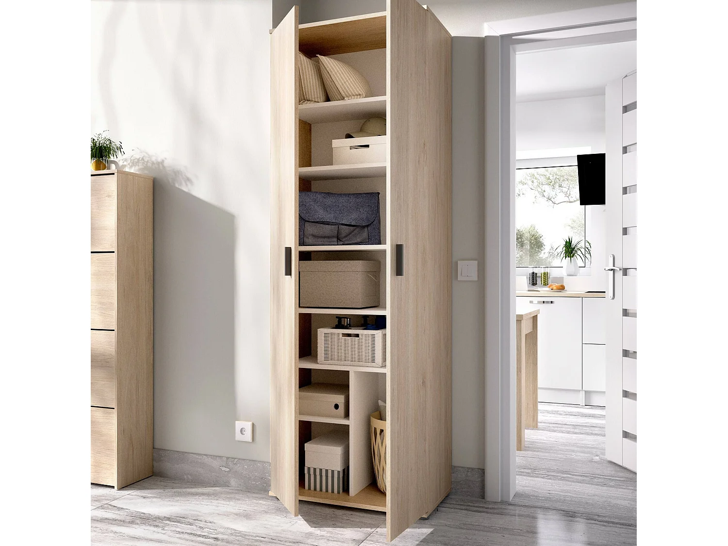 Armario multiusos Dmiani, Unidad de almacenamiento multifunción, Armario con 2 puertas, 61x35h190 cm, Roble