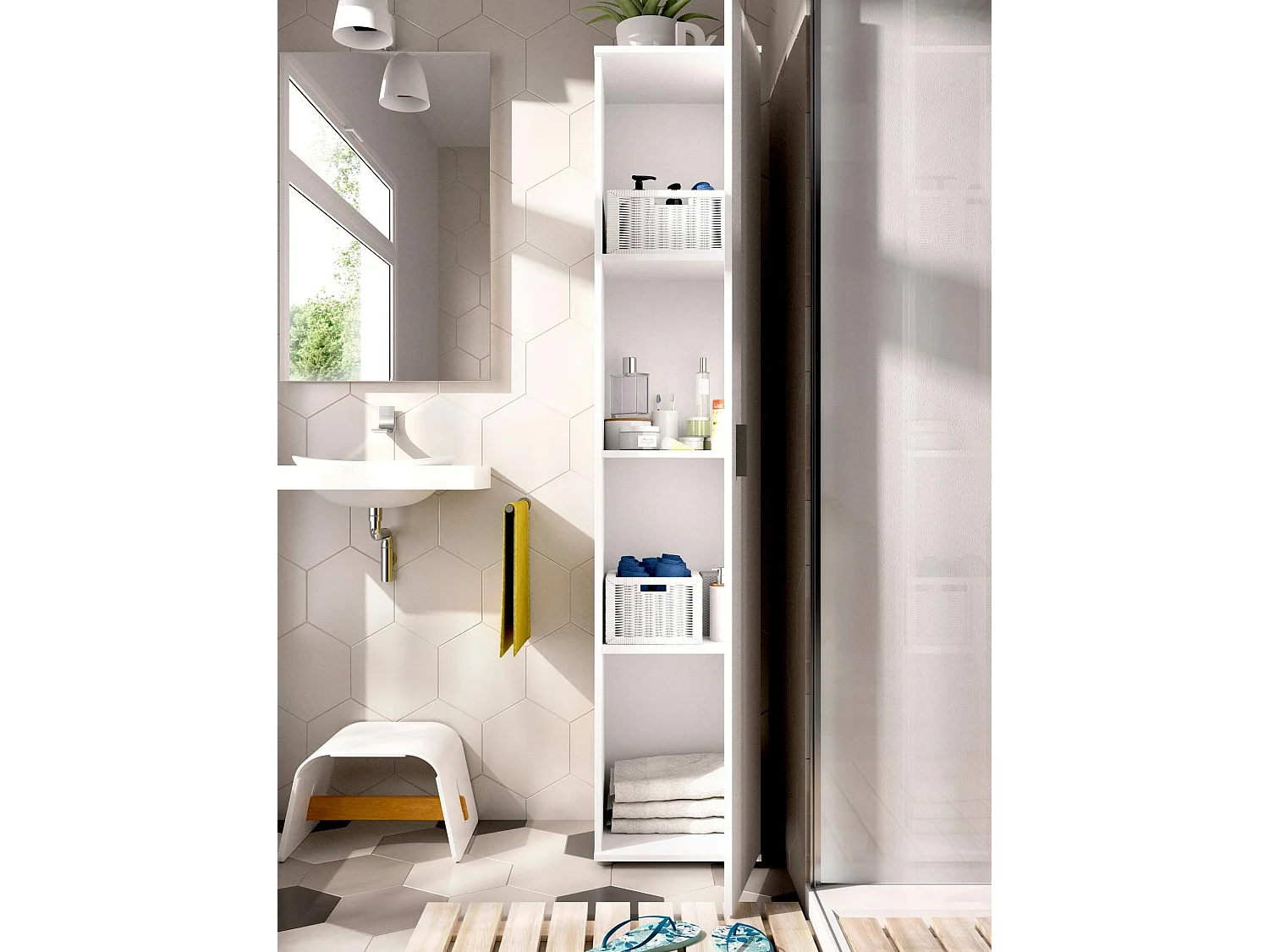 Armoire polyvalente Dfuzat, Armoire de rangement multifonctionnelle, Armoire polyvalente haute avec 1 porte, 39x35h190 cm, Blanc