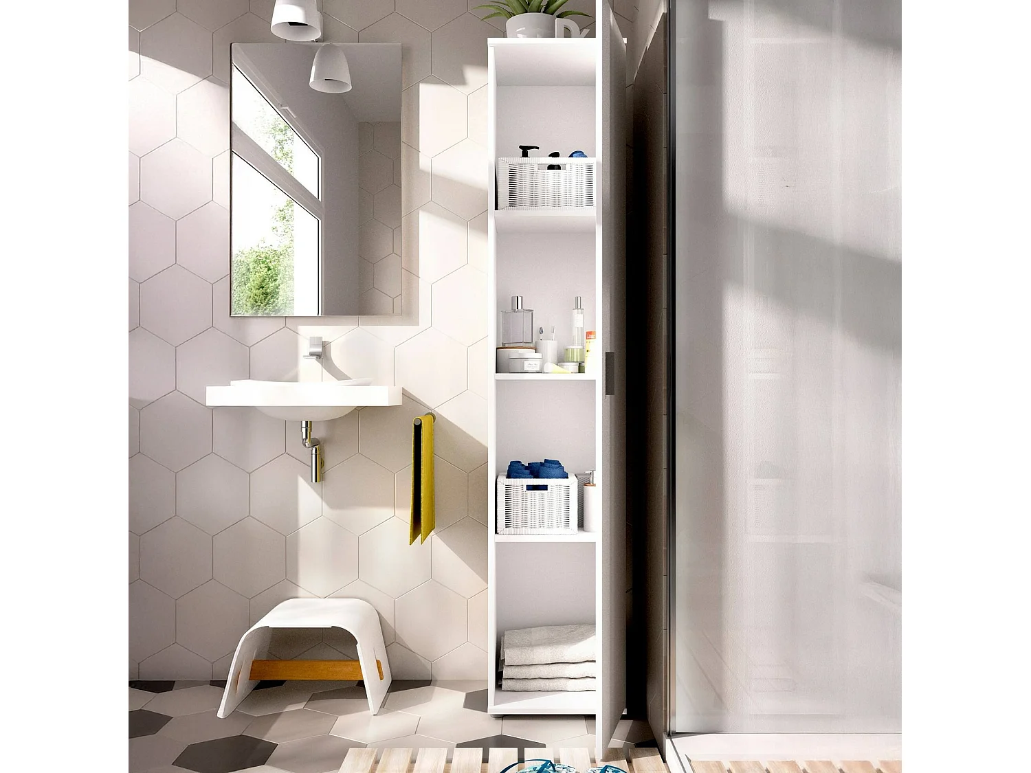 Armoire polyvalente Dfuzat, Armoire de rangement multifonctionnelle, Armoire polyvalente haute avec 1 porte, 39x35h190 cm, Blanc