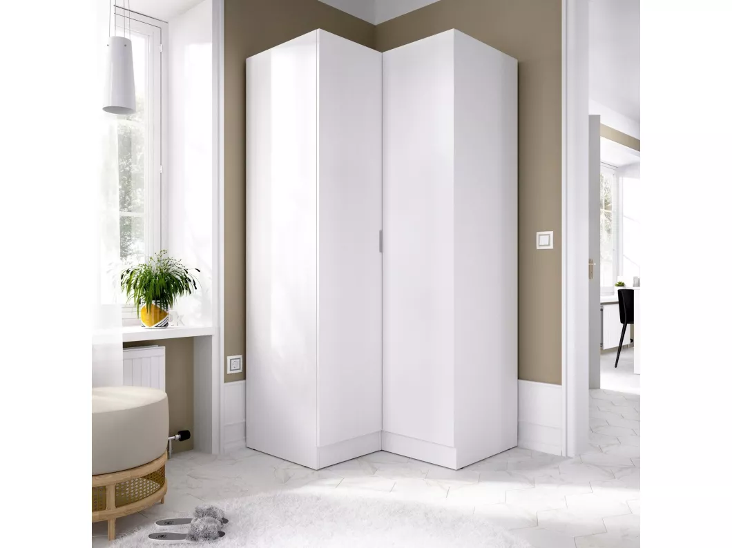 Kauf Unique Kleiderschrank Elgon, Eckschrank für Schlafzimmer, Eckschrank mit 2 Flügeltüren, 91x93h184 cm, Weiß