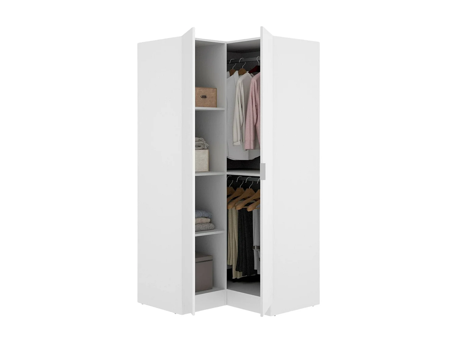 Armoire Elgon, Armoire d'angle pour chambre à coucher, Armoire d'angle avec 2 portes battantes, 91x93h184 cm, Blanc
