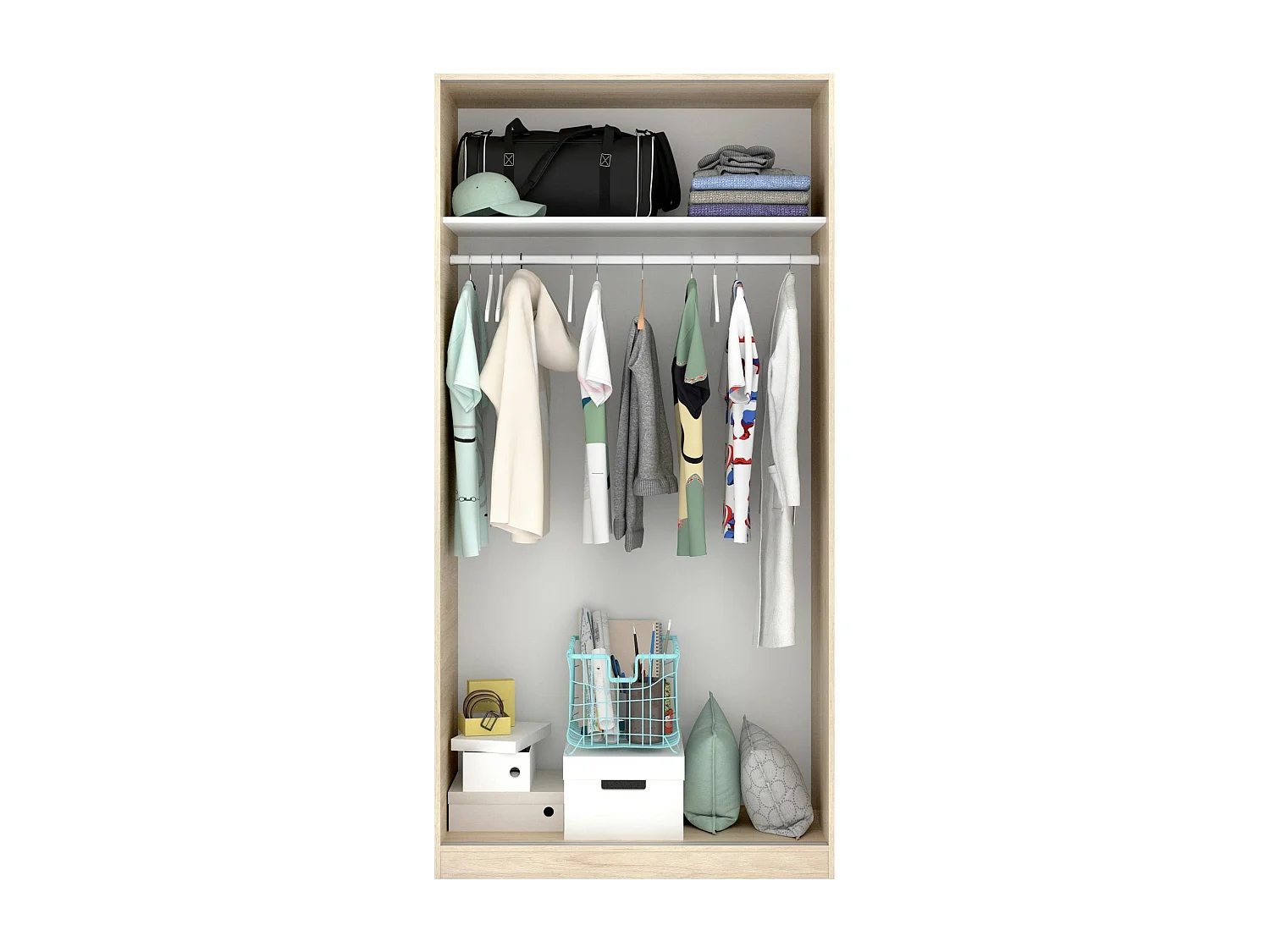 Roupeiro Kilimanjaro, Cabide para quarto, Roupeiro com 2 portas de correr, 100x50h204 cm, Carvalho