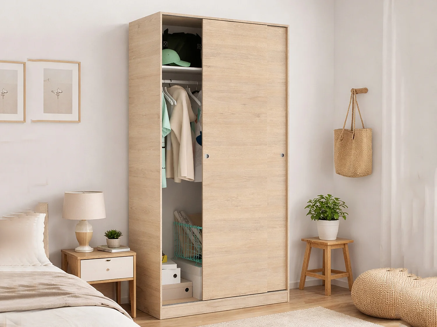 Dmora Guardaroba 2 Ante Kilimangiaro 50x204h cm Marrone Rovere Appendiabiti un Ripiano, Armadio Camera da Letto 2 Ante