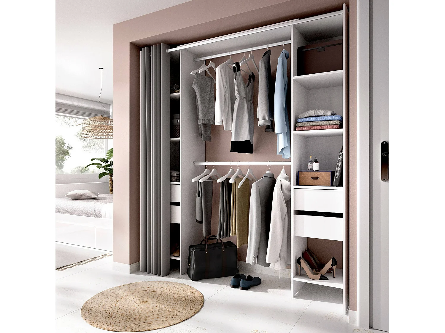 Armário Resegone, Estrutura para guarda-roupa, Cabide aberto, 180x50h205 cm, Branco e Cinza