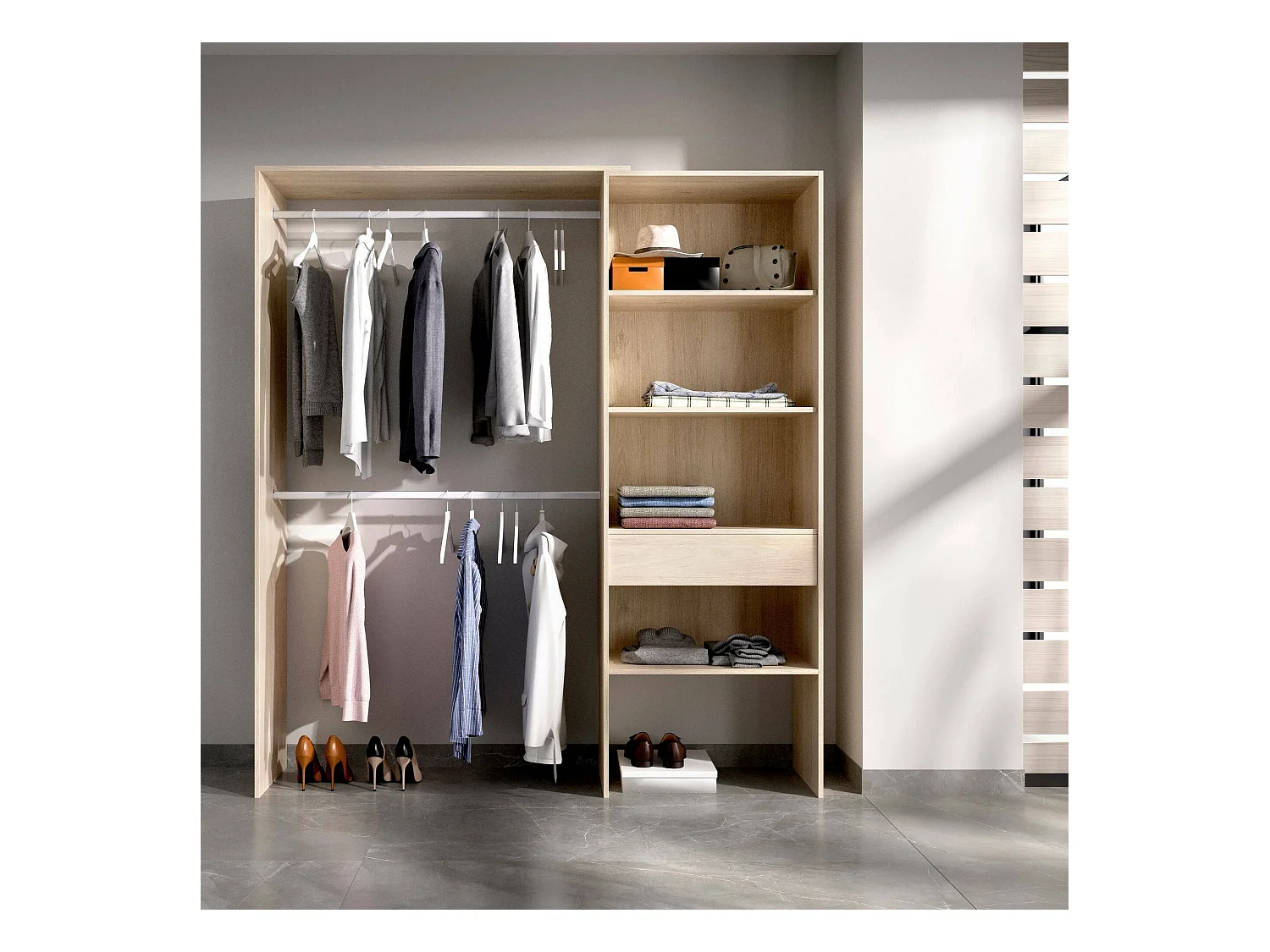 Armoire Lhotse, Structure pour dressing, Cintre ouvert, 160x40h187 cm, Chêne