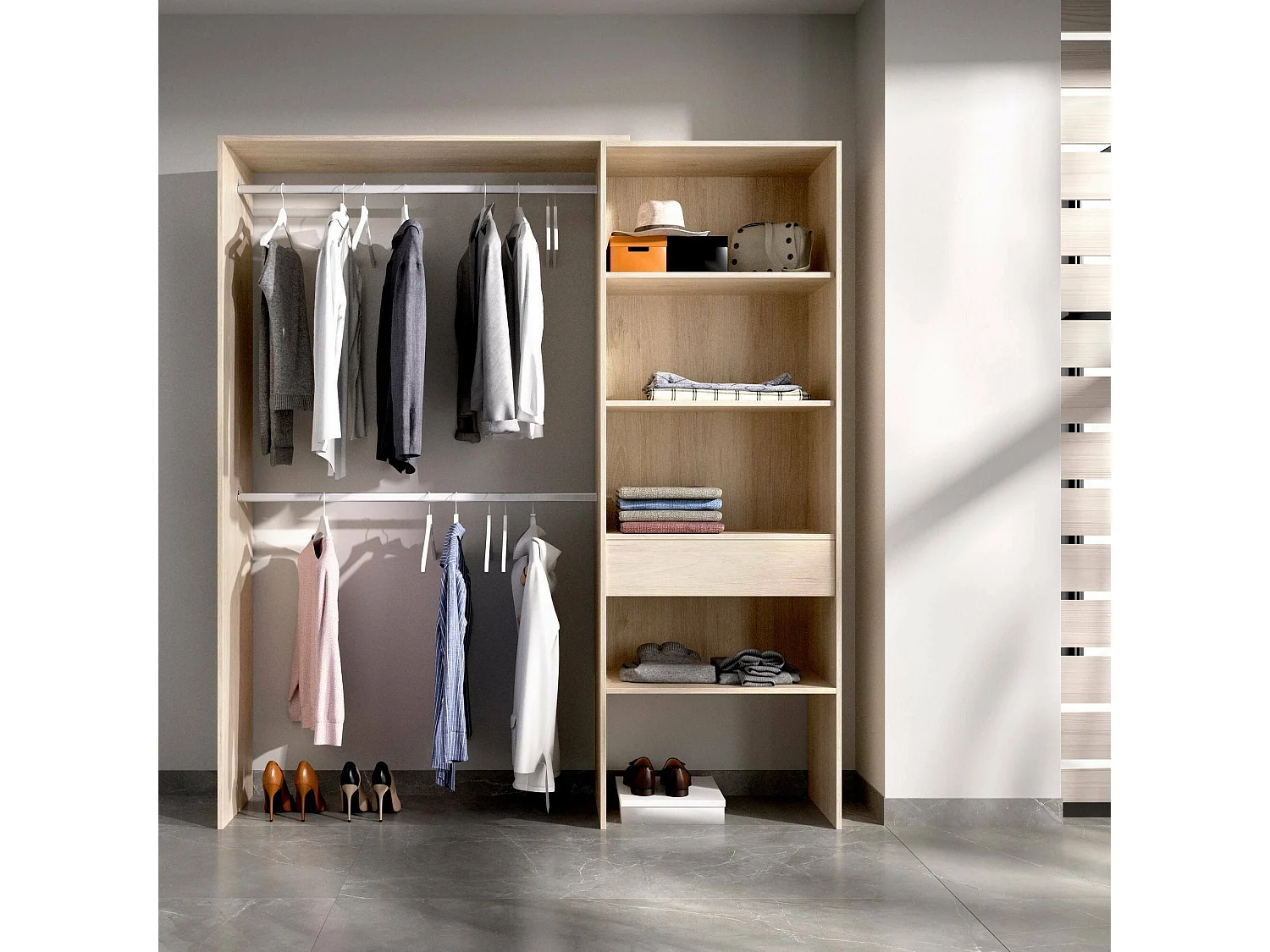 Armoire Lhotse, Structure pour dressing, Cintre ouvert, 160x40h187 cm, Chêne