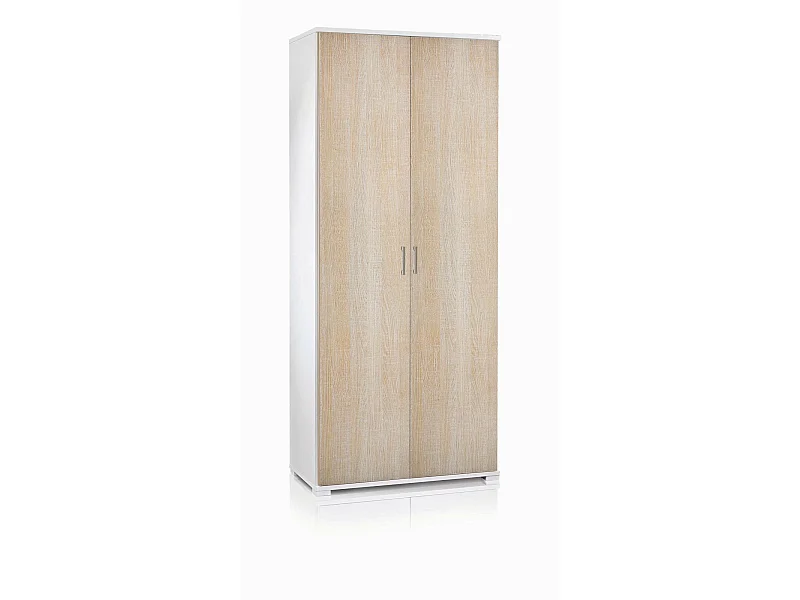 Armadio multiuso Alisso, Mobile lineare a 2 Ante battenti, Guardaroba a 4 ripiani regolabili, Scarpiera moderna, 100% Made in Italy, 90x45h195 cm, Rovere e Bianco