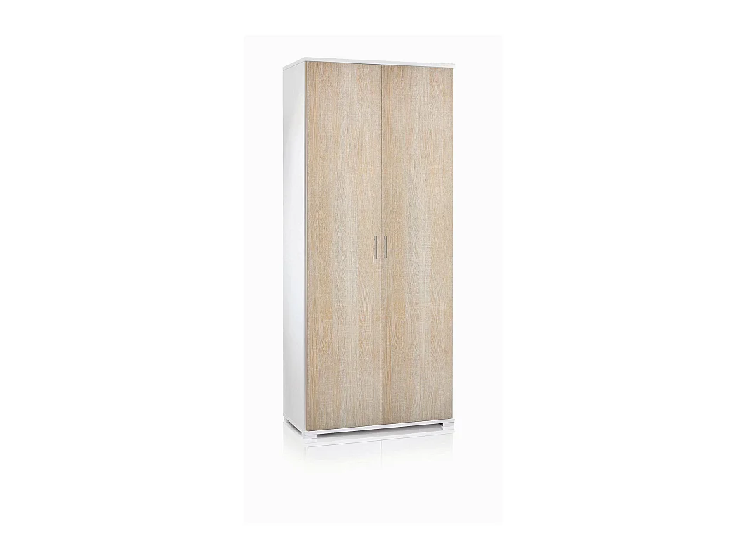 Armadio multiuso Alisso, Mobile lineare a 2 Ante battenti, Guardaroba a 4 ripiani regolabili, Scarpiera moderna, 100% Made in Italy, 90x45h195 cm, Rovere e Bianco