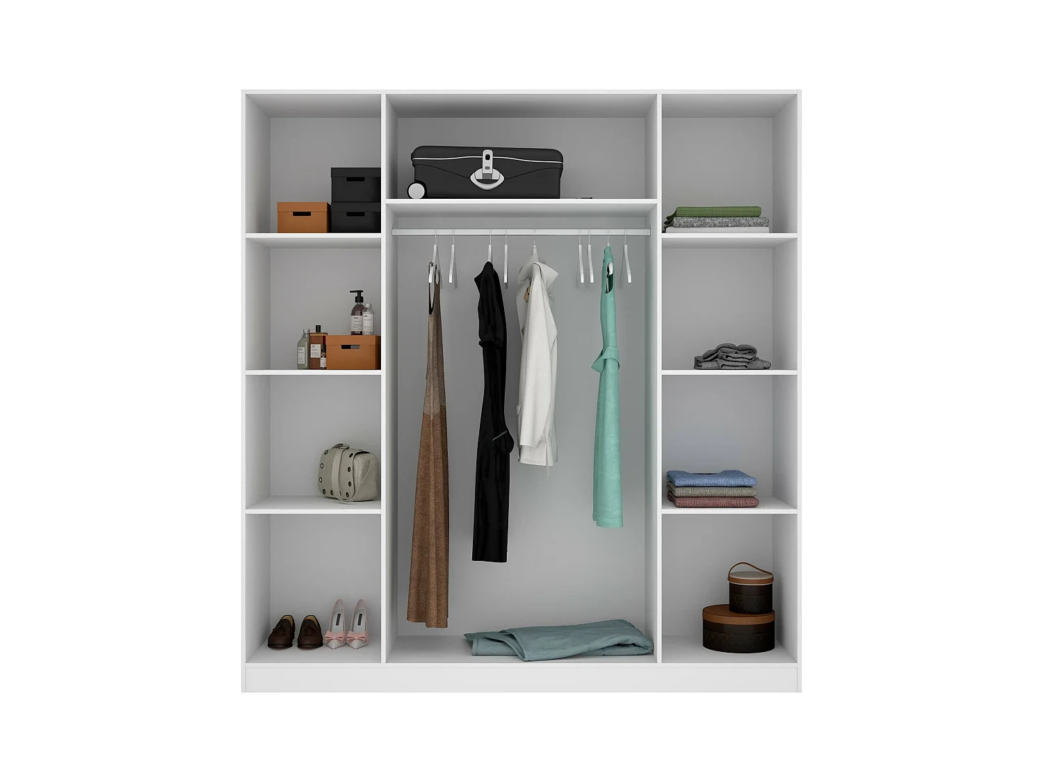 Bove Kledingkast, Kledinghanger voor slaapkamer, Kledingkast met 4 draaideuren, 200x52h215 cm, Wit