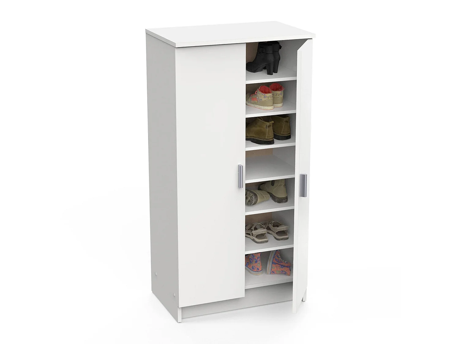 Dbonucc multifunctionele kledingkast, Extra kast met 2 deuren, Lage schoenenkast met 6 planken, Modern schoenenrek, 55x36h108 cm, Wit