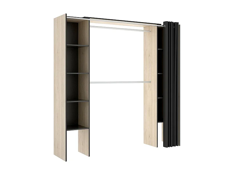 Armoire Manaslu, Structure pour dressing, Cintre ouvert extensible, 180x50h205 cm, Chêne et Gris
