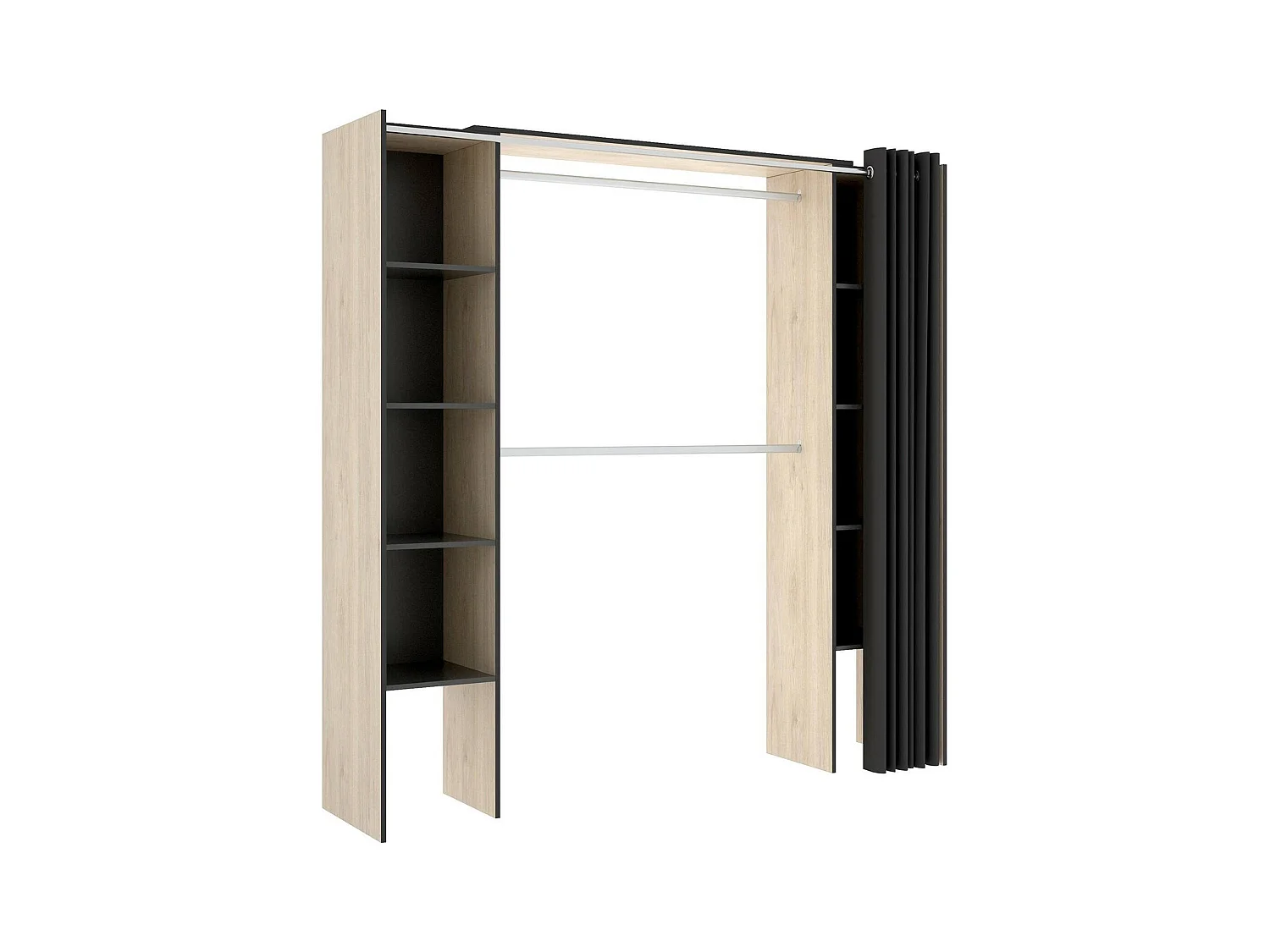 Armoire Manaslu, Structure pour dressing, Cintre ouvert extensible, 180x50h205 cm, Chêne et Gris
