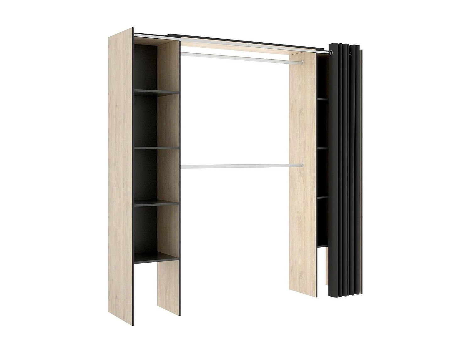 Armário Manaslu, Estrutura para guarda-roupa, Cabide extensível aberto, 180x50h205 cm, Carvalho e Cinza