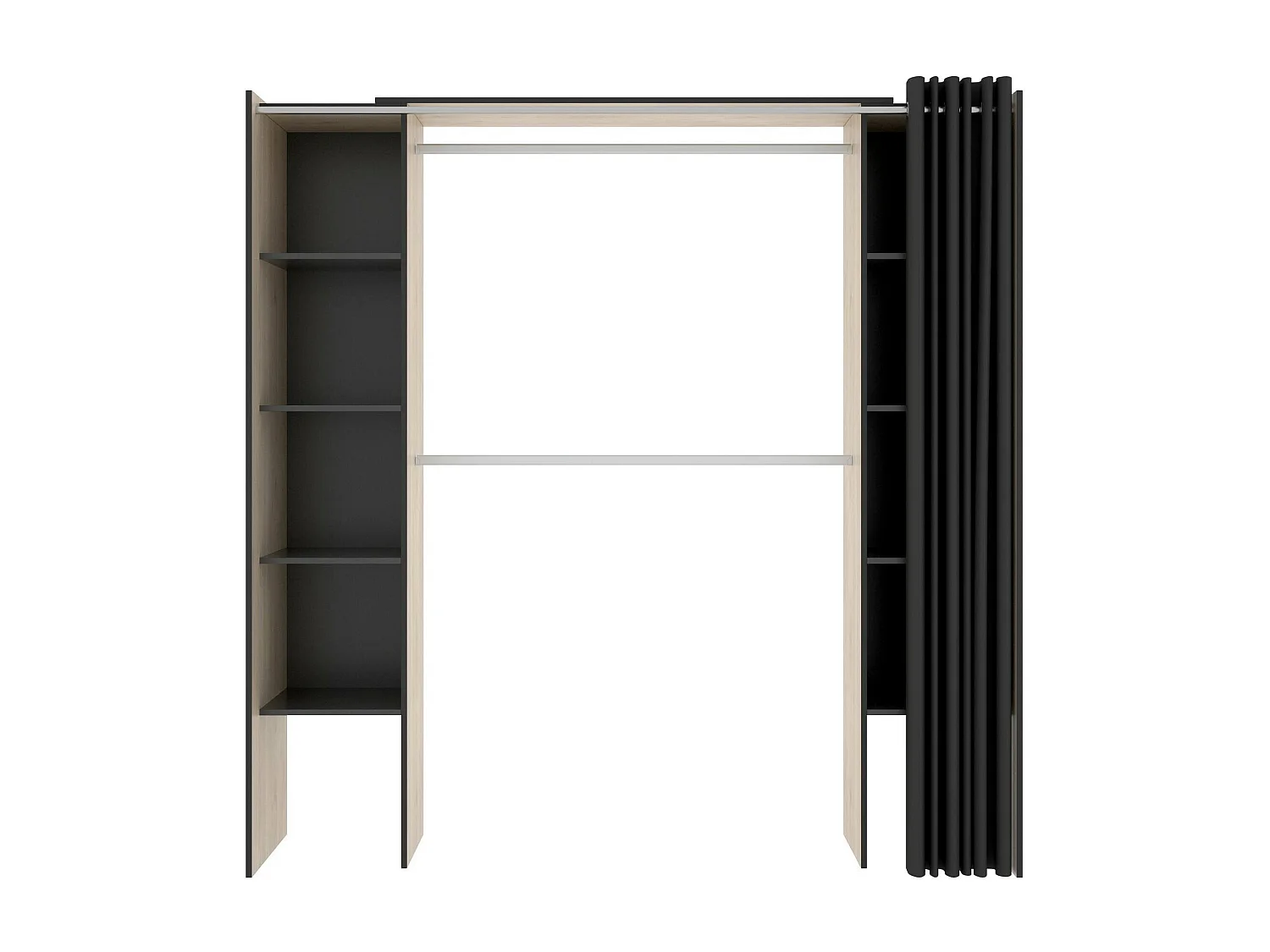 Armário Manaslu, Estrutura para guarda-roupa, Cabide extensível aberto, 180x50h205 cm, Carvalho e Cinza