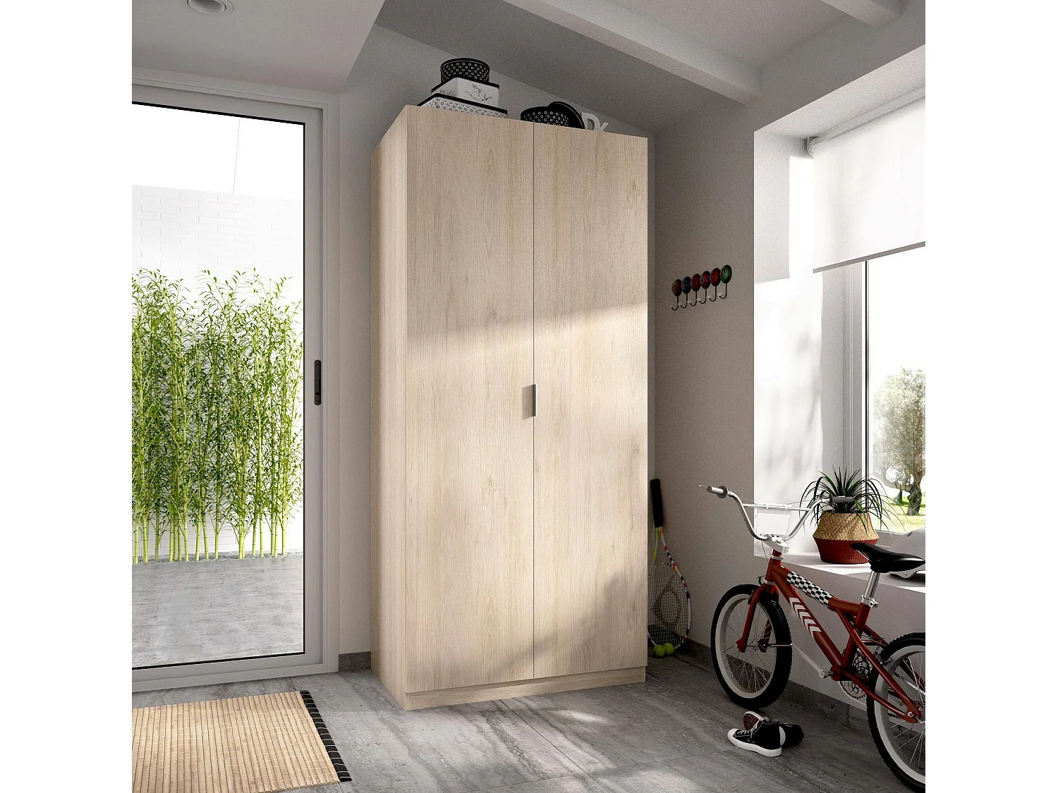 Armoire Giovo, Cintre pour chambre à coucher, Armoire avec 2 portes battantes, 81x52h184 cm, Chêne