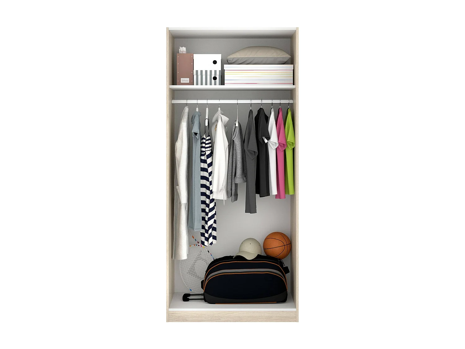 Armoire Giovo, Cintre pour chambre à coucher, Armoire avec 2 portes battantes, 81x52h184 cm, Chêne