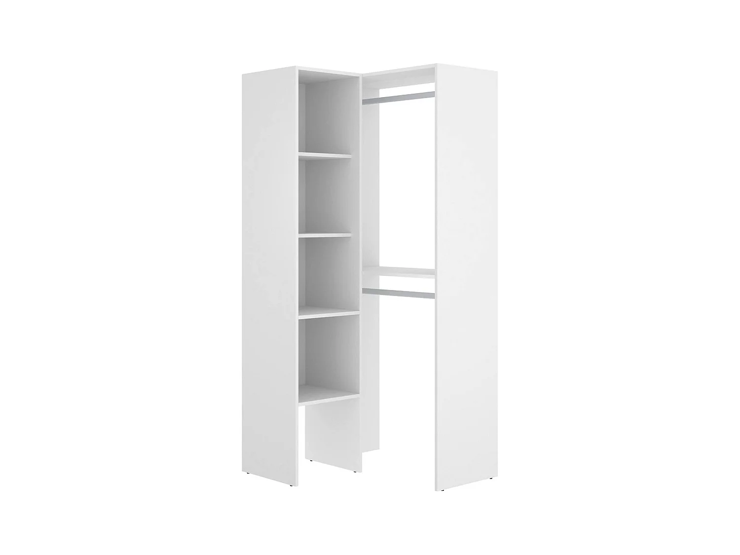 Armoire Bernina, Structure pour dressing d'angle, Cintre d'angle ouvert, 79x88h186 cm, Blanc