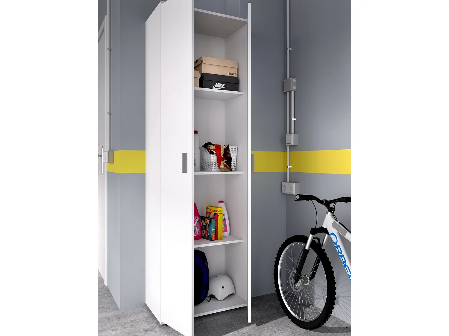 Armario multiusos Dmeg, Zapatero multiusos, Armario con 2 puertas, 61x35h190 cm, Blanco