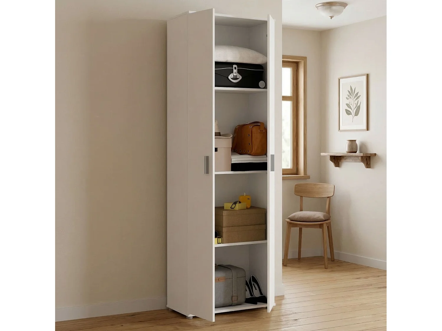 Dmeg armoire polyvalente, armoire à chaussures multifonctionnelle, armoire 2 portes, 61x35h190 cm, blanc