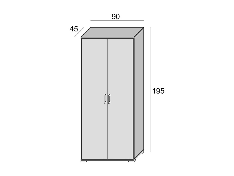 Armadio multiuso Alisso, Mobile lineare a 2 Ante battenti, Guardaroba a 4 ripiani regolabili, Scarpiera moderna, 100% Made in Italy, 90x45h195 cm, Cemento e Bianco