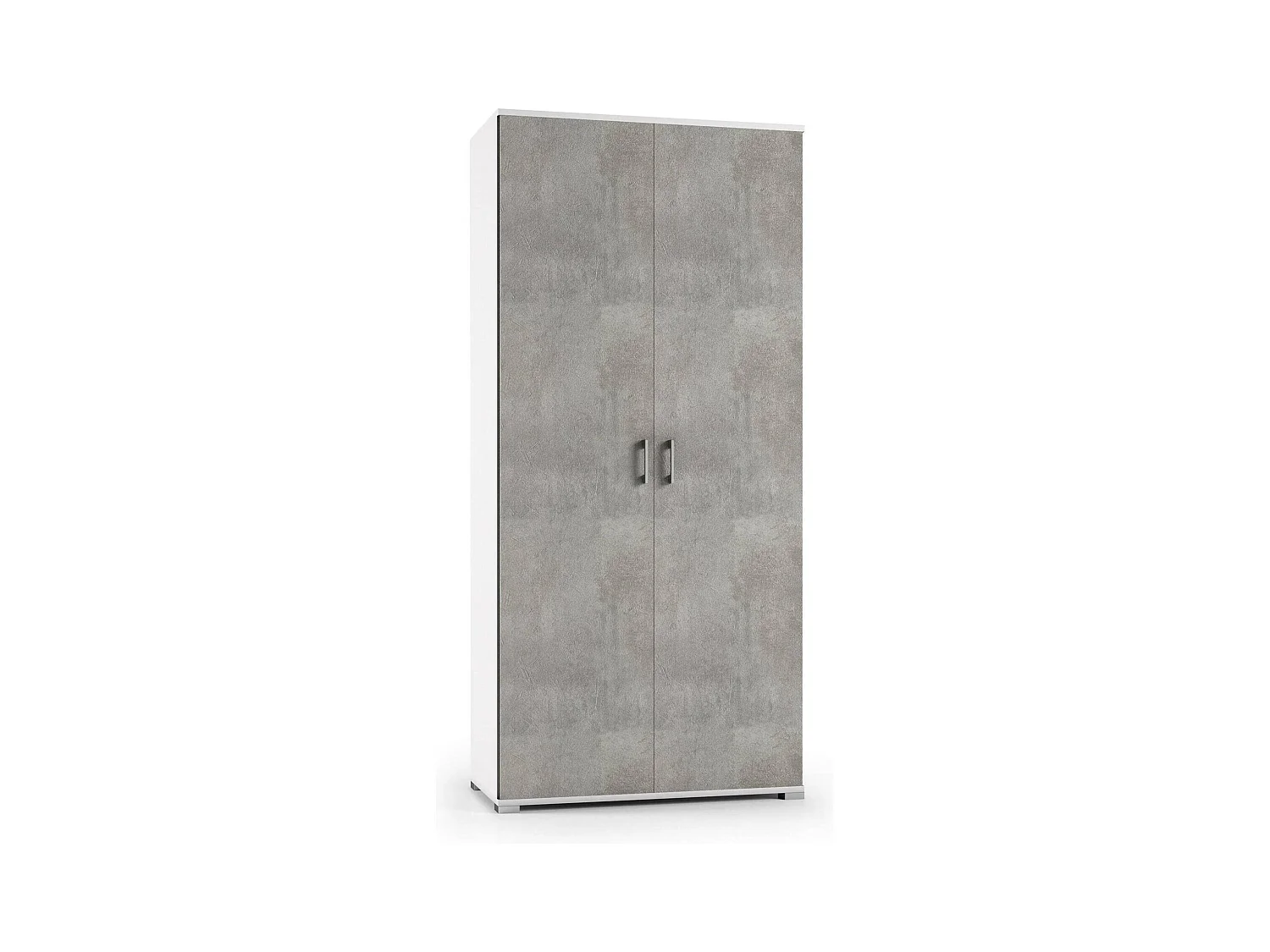Armadio multiuso Alisso, Mobile lineare a 2 Ante battenti, Guardaroba a 4 ripiani regolabili, Scarpiera moderna, 100% Made in Italy, 90x45h195 cm, Cemento e Bianco