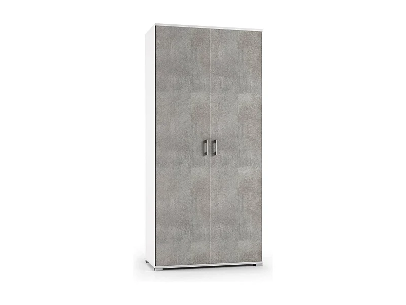 Dmora - Armoire polyvalente Alisso 2 portes, 90 x 45 x 195 cm, Ciment, Blanc, Panneau effet bois