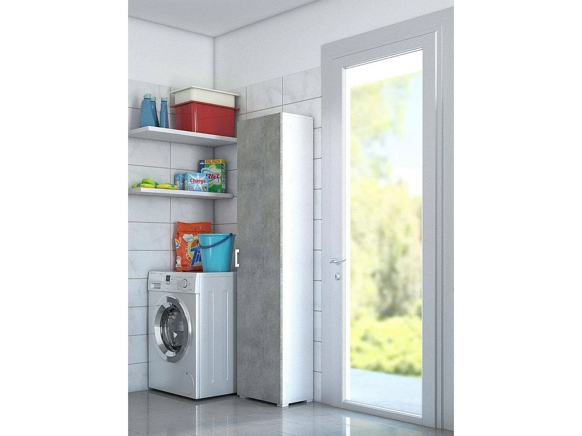 Armario multiusos 1 puerta imitación madera-cemento, blanco 45x45h195 cm