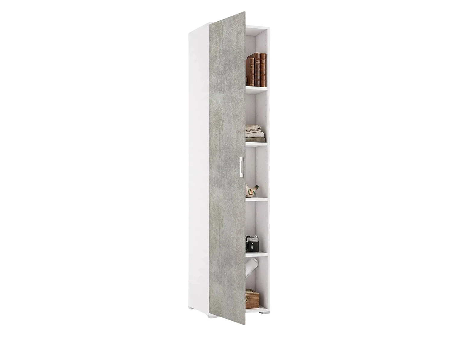 Armario multiusos 1 puerta imitación madera-cemento, blanco 45x45h195 cm