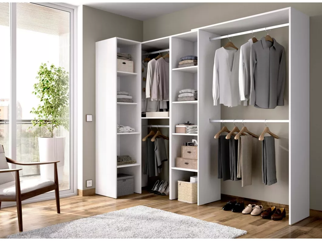 Kauf Unique Kleiderschrank Quadro, Struktur für begehbaren Eckschrank, offene Eckgarderobe, 228 x 79 x 187 cm, Weiß