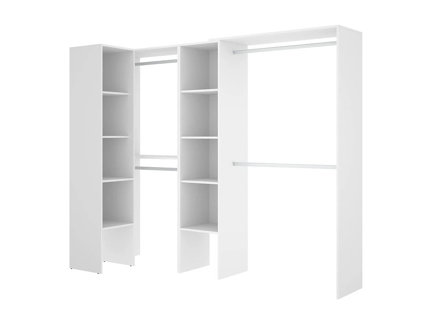 Armario Quadro, Estructura para vestidor de esquina, Perchero de esquina abierto, 228x79h187 cm, Blanco