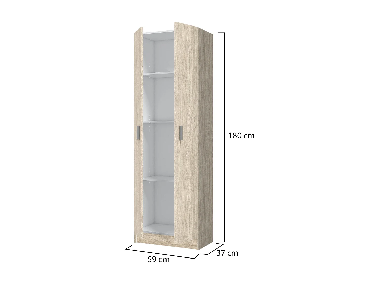 Dmarra multifunctionele kledingkast, Extra kast met 2 deuren, Schoenenrek met 3 planken, Modern hoog schoenenrek, 59x37h180 cm, Eiken