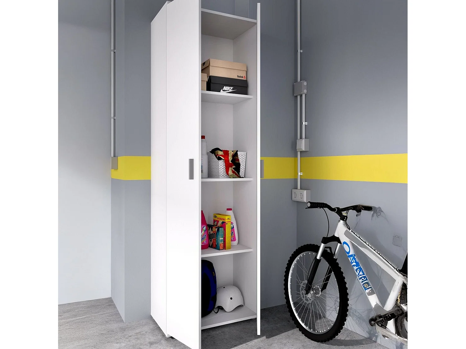 Dmora Armadio Multiuso 2 Ante Serro 35x190h cm Bianco 3 Ripiani 2 Ante, 4 Vani