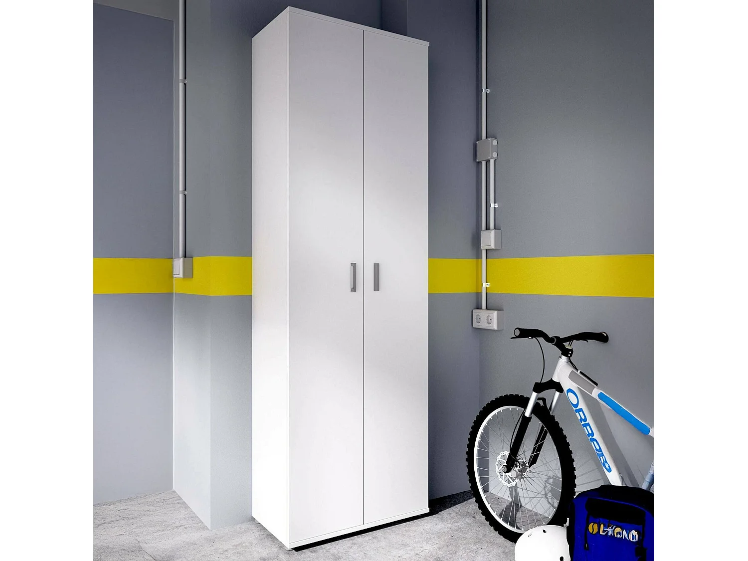 Dmora Multifunctionele Kast 2 Deuren Serro 35x190h cm Wit 3 Planken 2 Deuren, Deursluiting