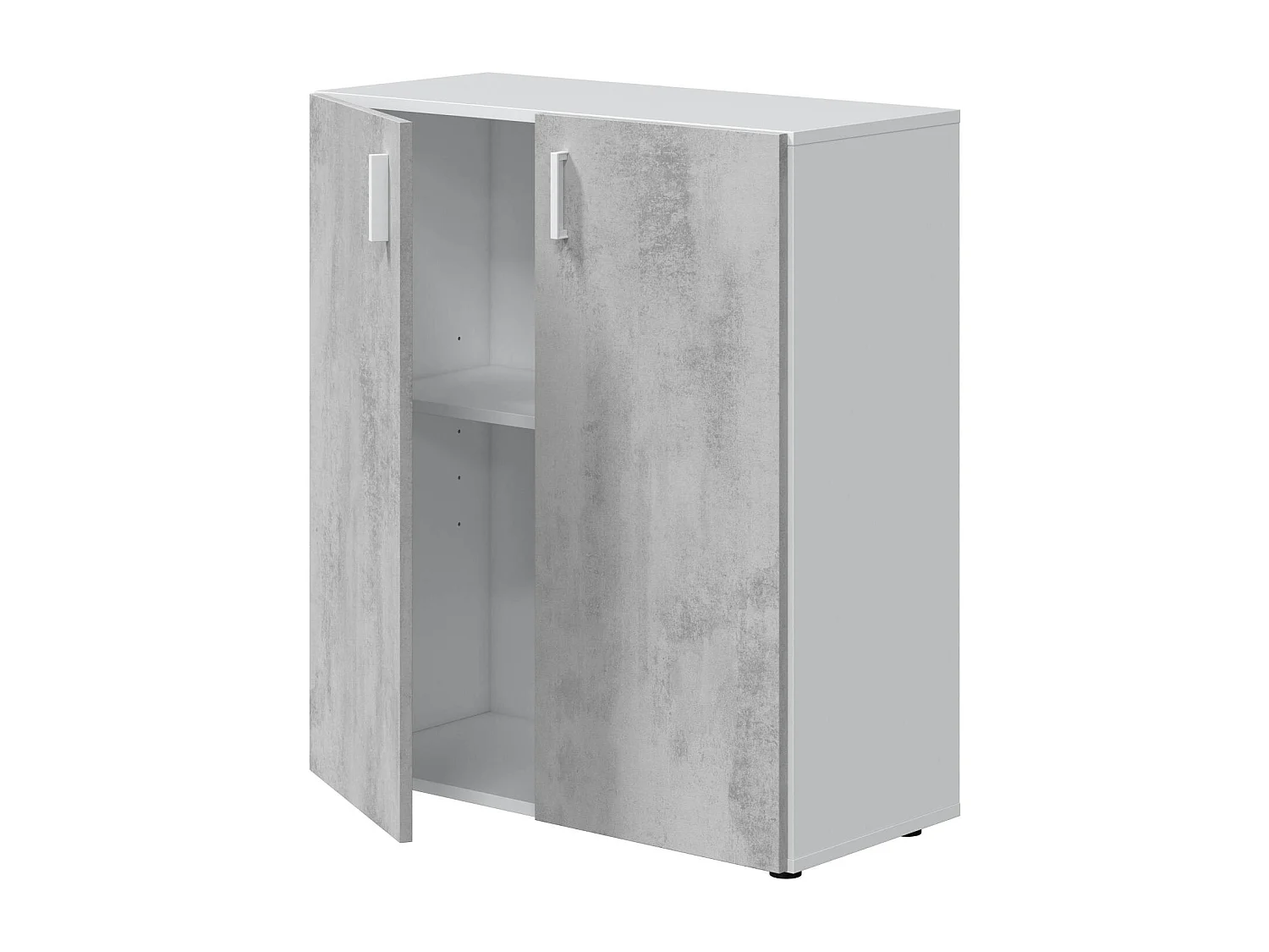 Armoire polyvalente Dfare, Armoire auxiliaire basse, Étagère à chaussures avec 2 portes battantes et 1 étagère, Étagère à chaussures, 80x37h92 cm, Ciment et Blanc