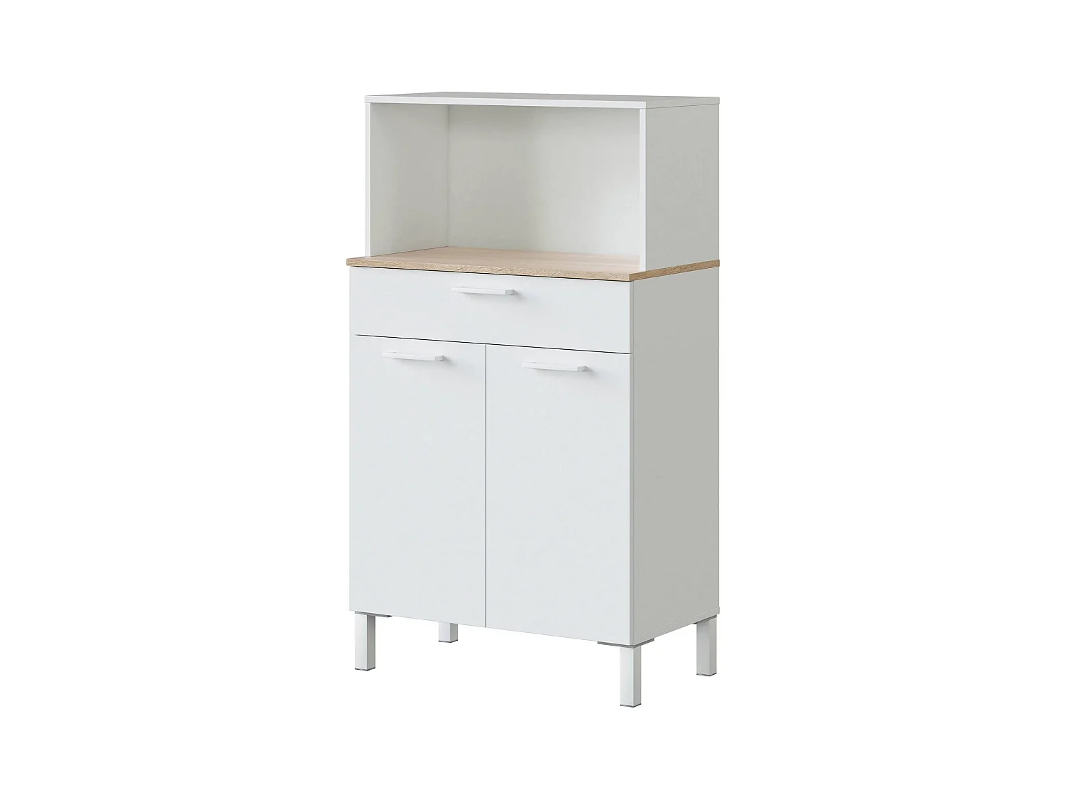 Armoire polyvalente normande, buffet de cuisine 2 portes, armoire auxiliaire polyvalente, armoire moderne, 72x40h126 cm, blanc et chêne